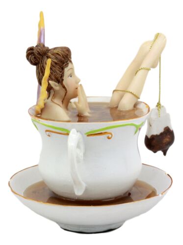 Magical Encounters Shocked Fairy Bathing In Tea Cup Figurine Fantasy Collectible