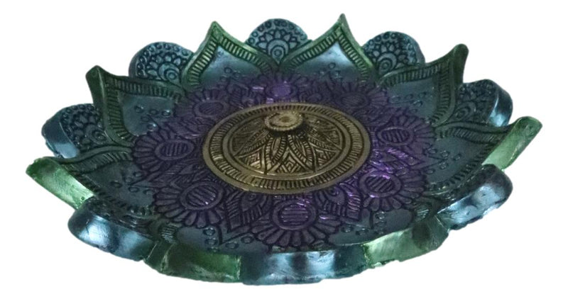 Chakra Buddhist Mandala 8 Spokes Wheel Flower Bloom Incense Burner Figurine