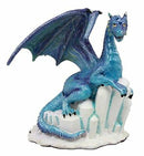 Ebros Blue Snow Wraith Winter Dragon On Giant Ice Crystal Rocks Figurine 4.25"H