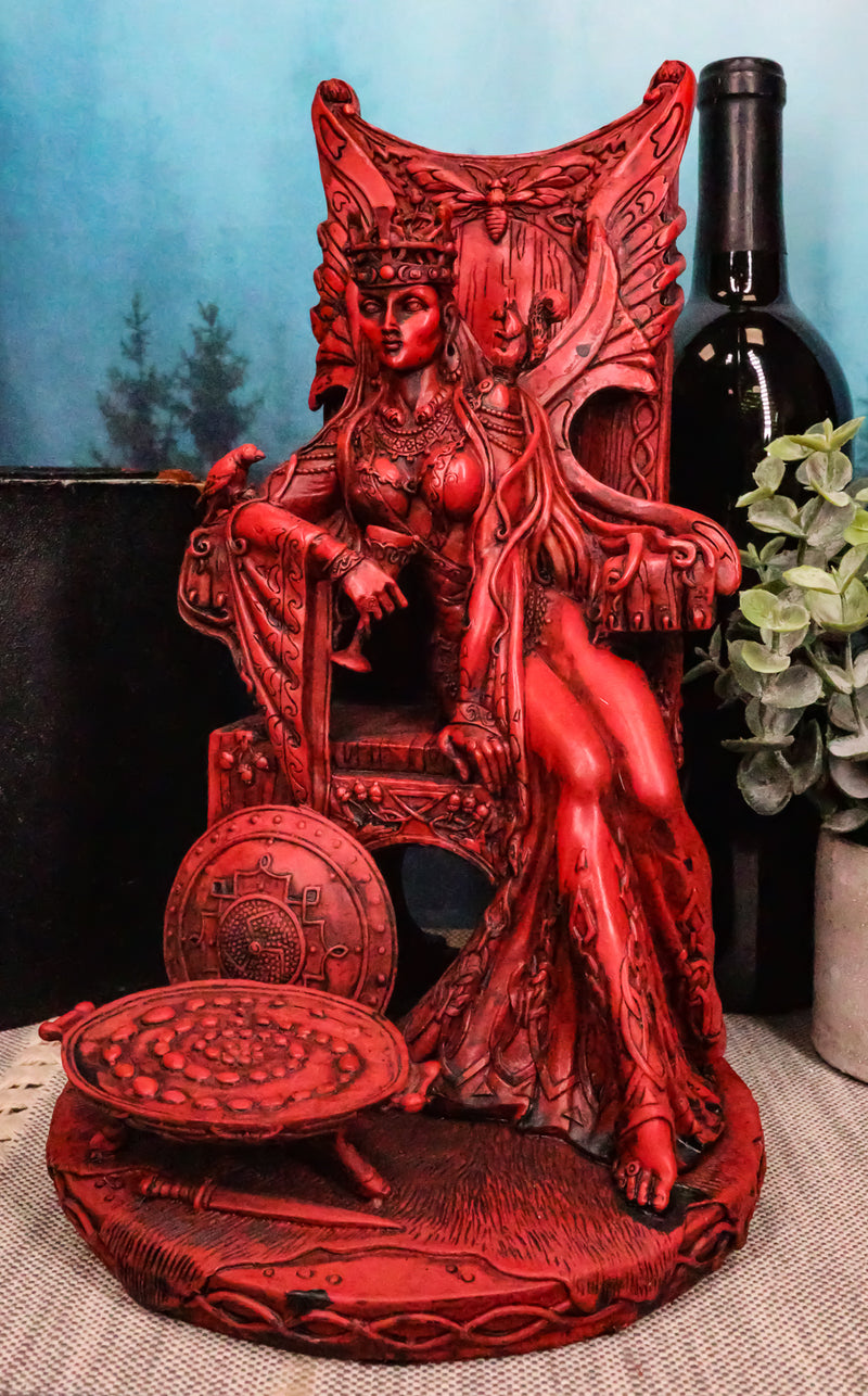 Ebros Gift Celtic Occult Goddess of Fertility Maeve with Bird and Squirrel  Seated On Throne Statue 11