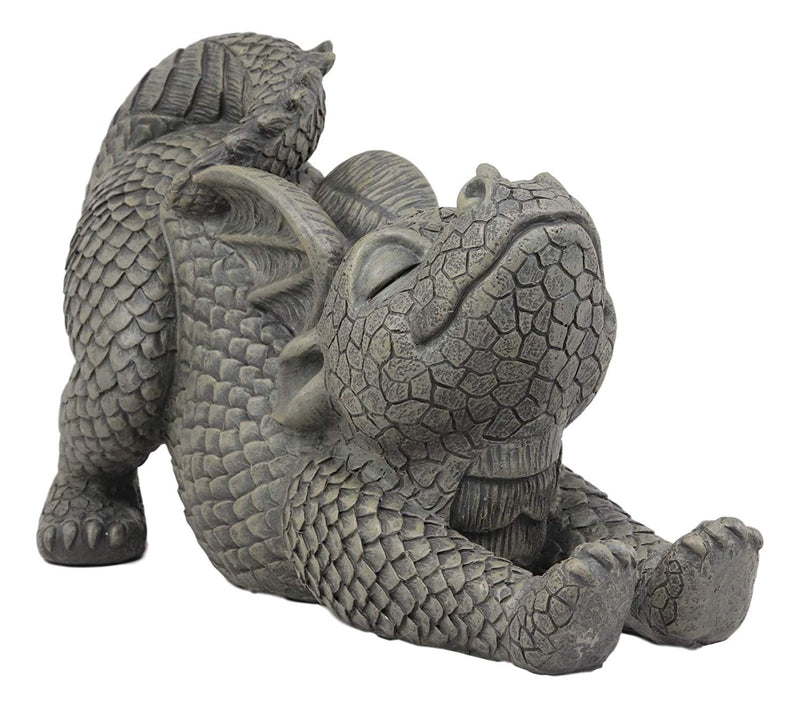 Ebros Garden Dragon Morning Greeting Stretch Statue 11.75" Long Cute Baby Dragonling Wyrmling Faux Stone Resin Finish Figurine Fantasy Dragons Home Decor