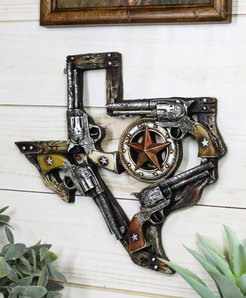 Rustic Western Lone Star Texas State Map Triple Cowboy Revolver Guns Wall Decor