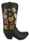 Western Black Cowboy Boot With Vine Roses And Angel Winged Heart Vase Sculpture