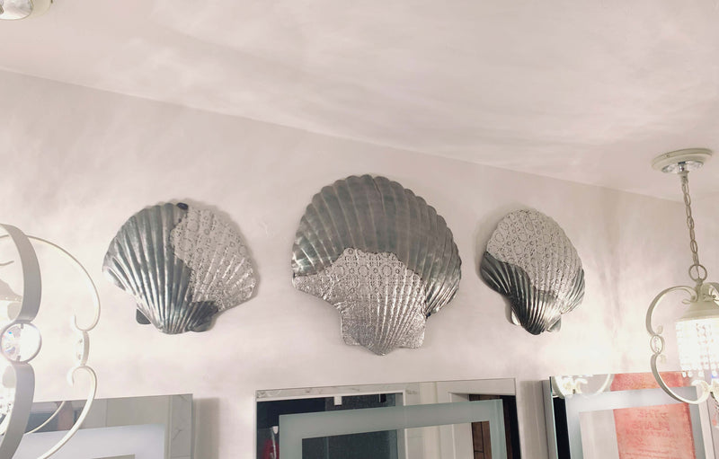 Ebros Sea Shell Clams 3 Piece Large To Small Size Aluminum Metal Wall Decor