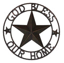 24"D Rustic Western Lone Star God Bless Our Home Metal Circle Wall Plaque Sign