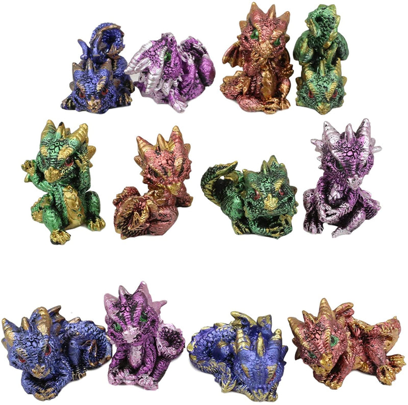 Ebros Set of 12 Colorful Red Green Purple Blue Baby Dragons Miniature Figurine