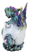 Aqua Blue Iridescent Jeweled Baby Wyrmling Dragon In Crystal Gem Egg Figurine