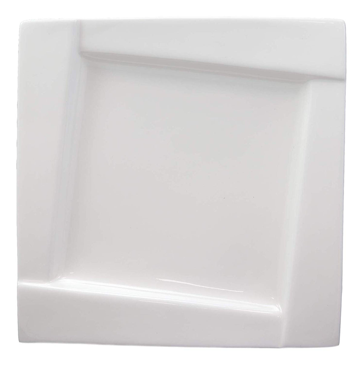 Ebros Pack Of 6 Kitchen Dining Modern Contemporary Design White Porcelain Square Plates With Rhombus Well (8" Lunch Dessert Plate Style)