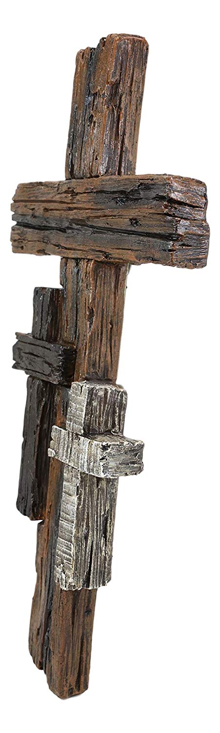 Ebros Rustic 3 Tone Faux Wood Walnut Birch Driftwood Color Wall Cross 16" Tall