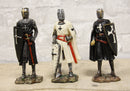 Set of 3 Medieval Templar Crusader Knights With Tunic Sword And Shield Figurines