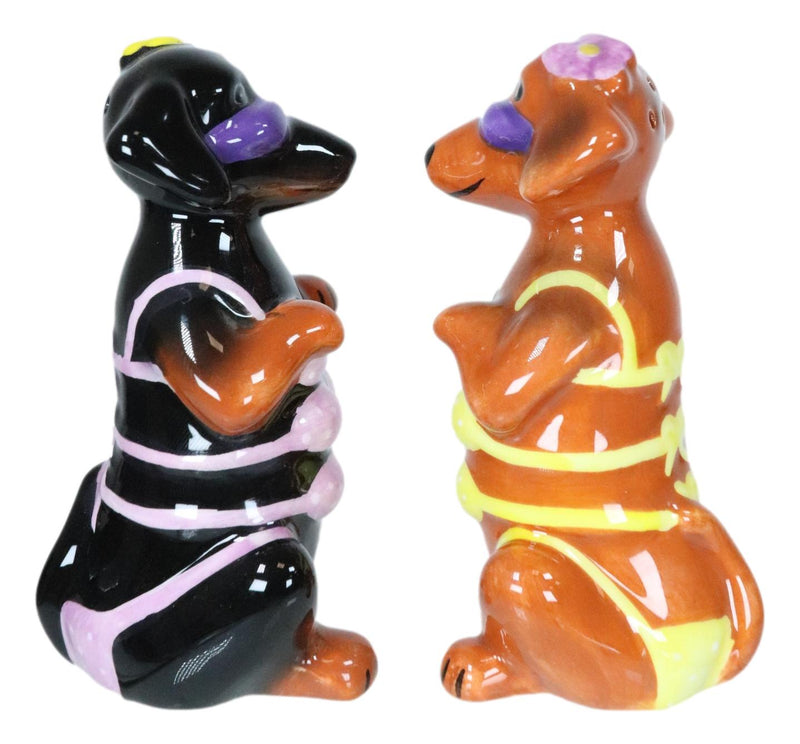 Bikini Hotties Wiener Dachshund Lady Dogs With Shades Salt And Pepper Shakers