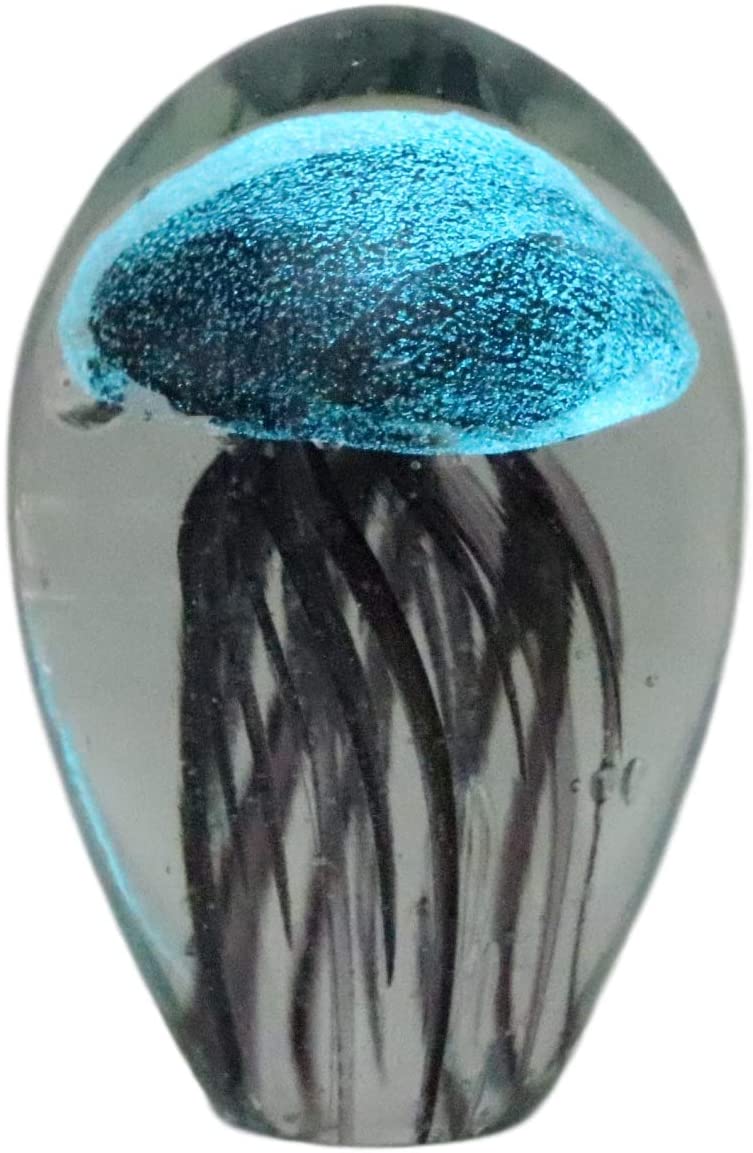 Ebros Art Glass Glow in The Dark Translucent Jellyfish With LED Base (Black)