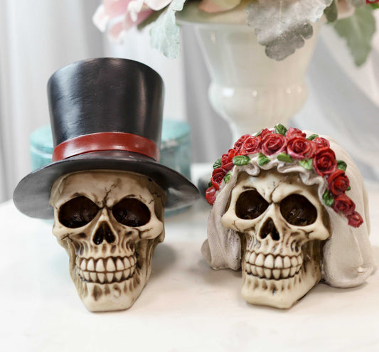Calaveras De Boda Love Never Dies Wedding Bride and Groom Skulls Figurine Set
