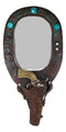 Rustic Western Cowboy Turquoise Tooled Floral Pistol Gun In Holster Hand Mirror