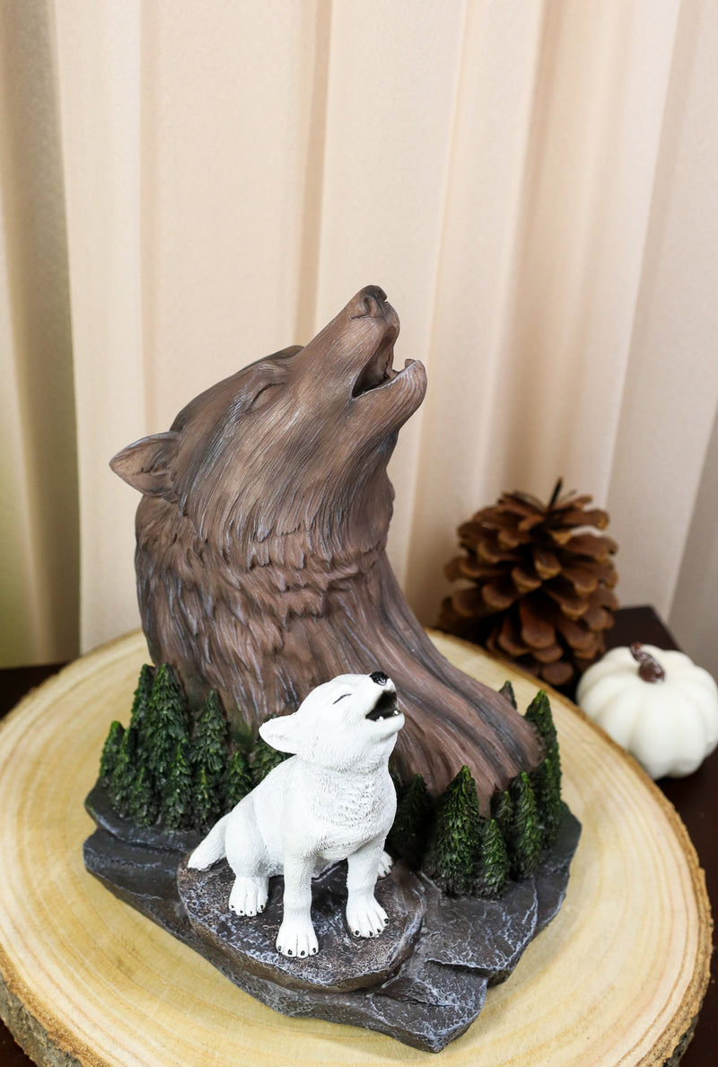 Ebros Howling Alpha Wolf Bust With White Pup By Pine Trees Forest Woodlike Figurine