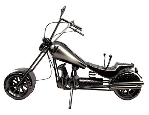 Ebros Gift Chopper Motorcycle Bike Hand Made Metal Wine Bottle Holder Caddy Decor Figurine 16"H