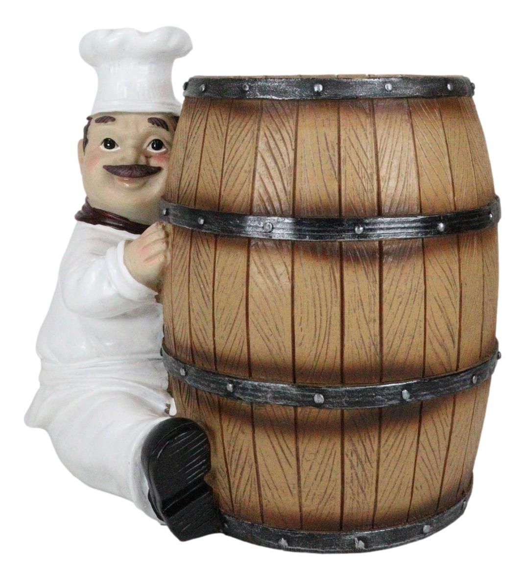 Iron Chef Jean Hugging Wooden Old Fashioned Wine Barrel Kitchen Utensil Holder