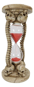 Gothic Alchemy Graveyard 4 Skulls With Skeleton Spine Bones Sand Timer Figurine