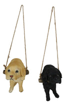 Set Of 2 Lifelike Golden Retriever Puppy Dogs On Branch Swing Hanger Wall Decors