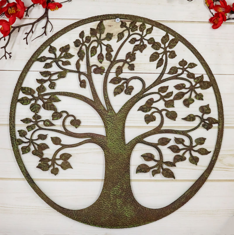 Rustic Verdigris 15.75"D Celtic Tree of Life Yggdrasil Circle Metal Wall Decor