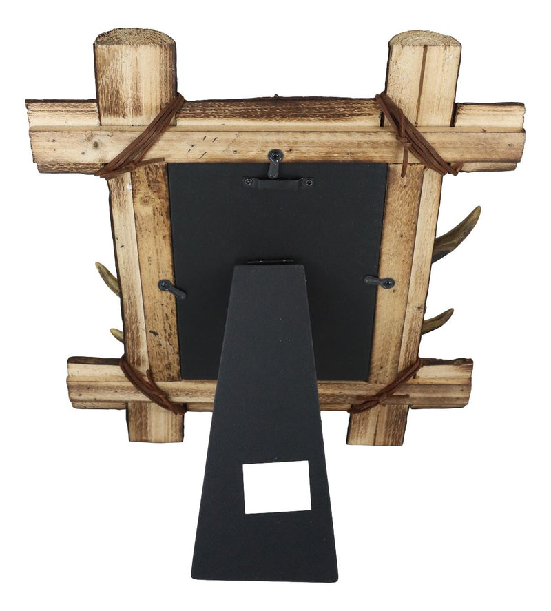 Rustic Buckhorn Deer Antlers On Logs Picture Frame With Easel Back 5"X7" Photo