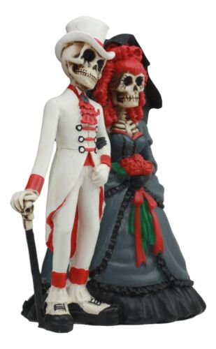 Day Of The Dead Skeleton Couple Wedding Statue Gothic Skeleton Cake Toppers - Ebros Gift