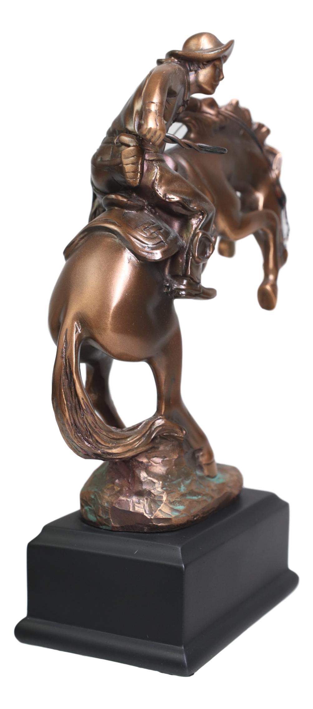 Ebros Rustic Western Rodeo Cowboy W/ Rearing Horse Bronze Electroplated Figurine - Ebros Gift