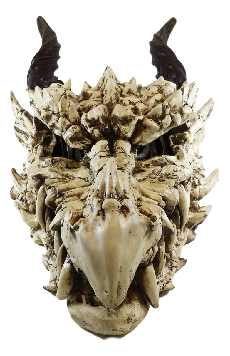 Large 27" Long Dragon Fossil Skull With Horns Mighty Grendel Resin Home Decor Figurine