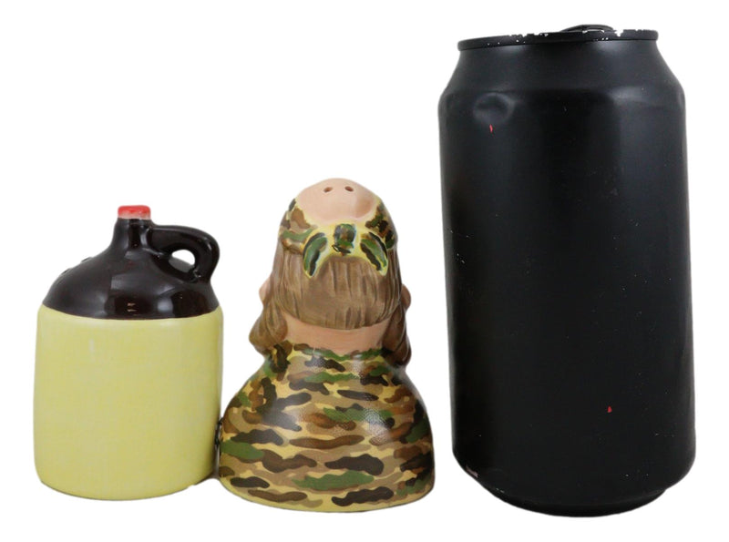 Moonshine Goes Great with Road Kill Redneck Hunter and Jug Salt Pepper Shakers