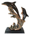 Large 23"H Nautical Marine 2 Bottlenose Dolphins Leaping Over Ocean Waves Statue