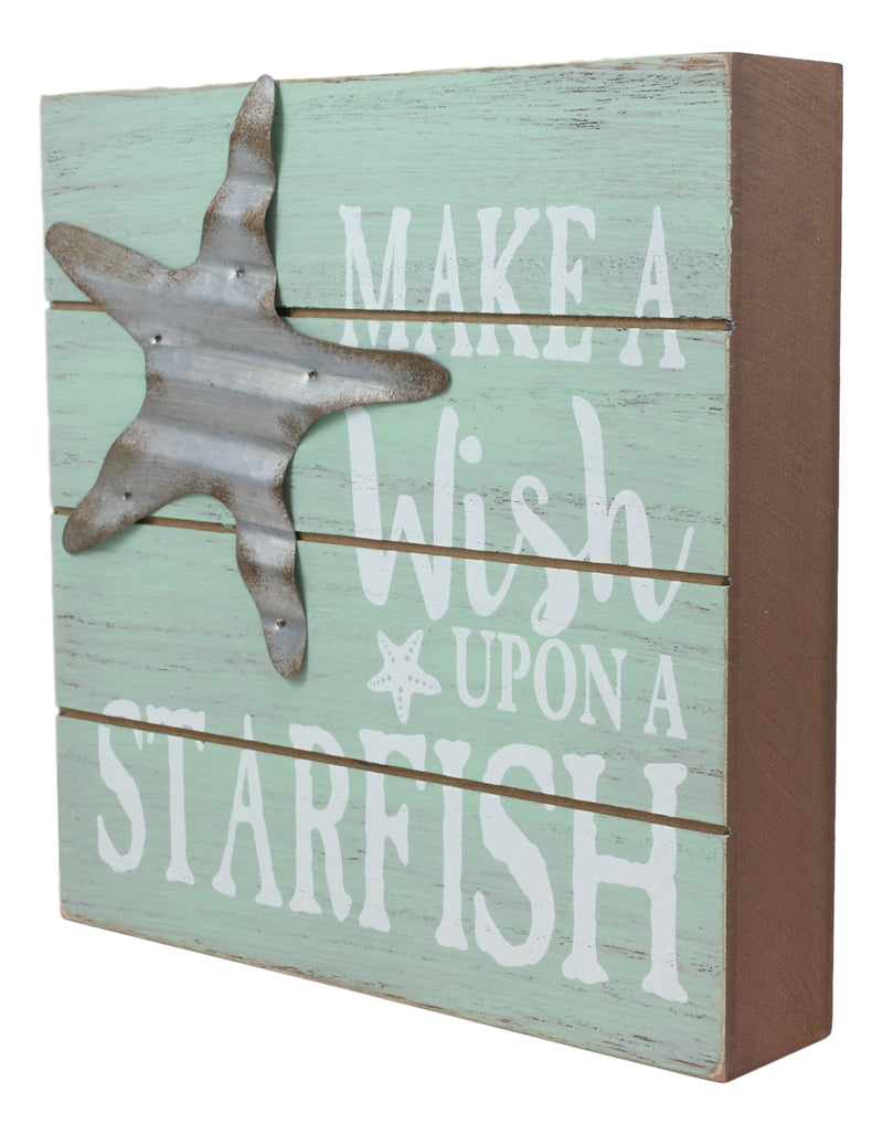 Ebros Nautical Marine Teal Make A Wish Upon A Starfish Wall Decor Beach Wooden Sign