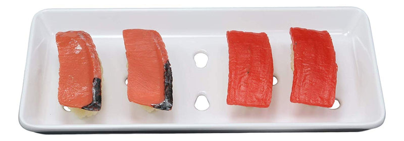 Ebros Gift Japanese Raw Food Preparation And Storage White Neta Zara Melamine Sushi Sashimi Chef Serving Plate With Drip Holes For Sushi Case 8.25"L x 3.75"W Restaurant Supply (Pack Of 2)