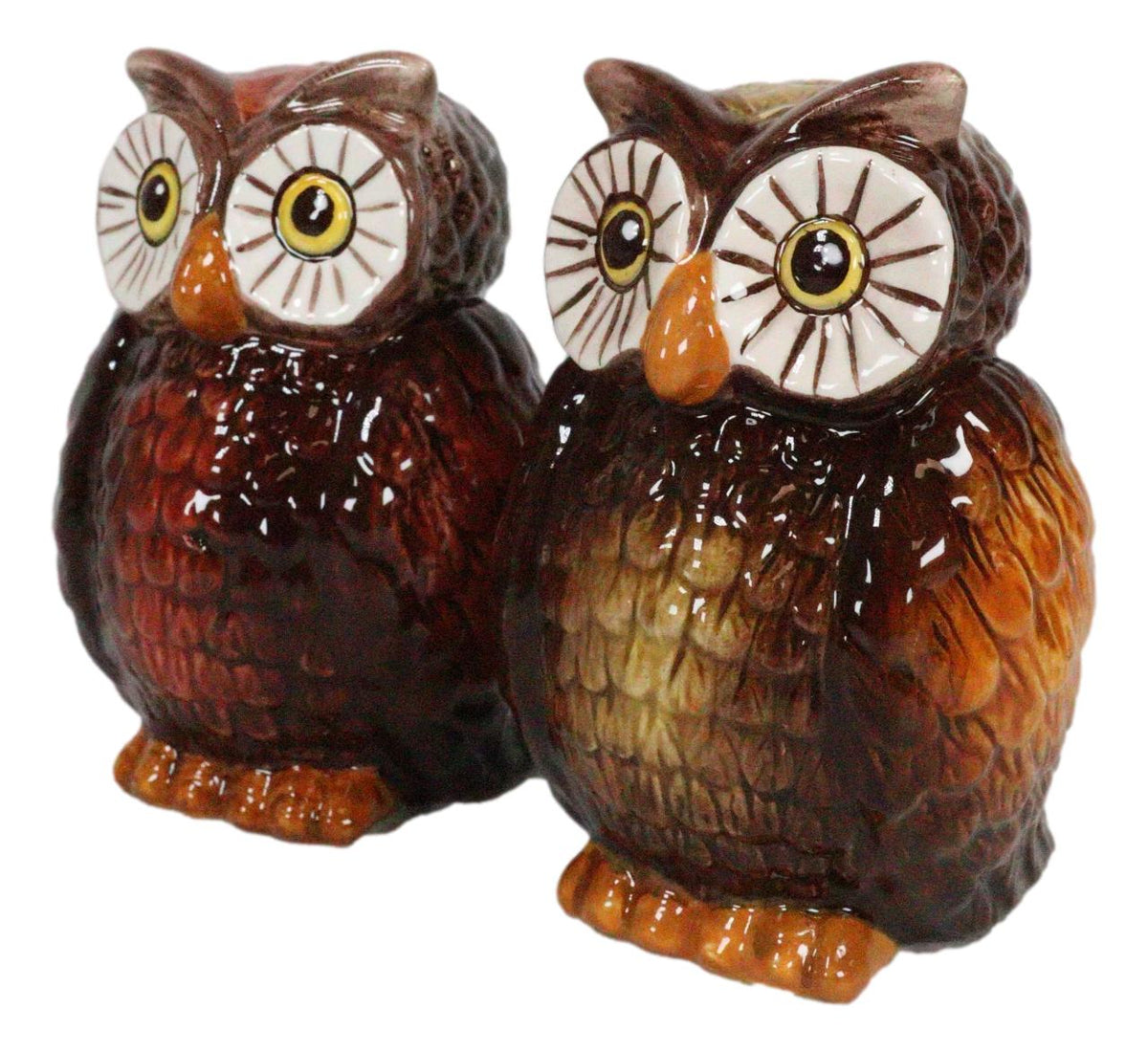 Nocturnal Tropical Great Horned Owl Couple Ceramic Salt Pepper Shakers Figurines - Ebros Gift
