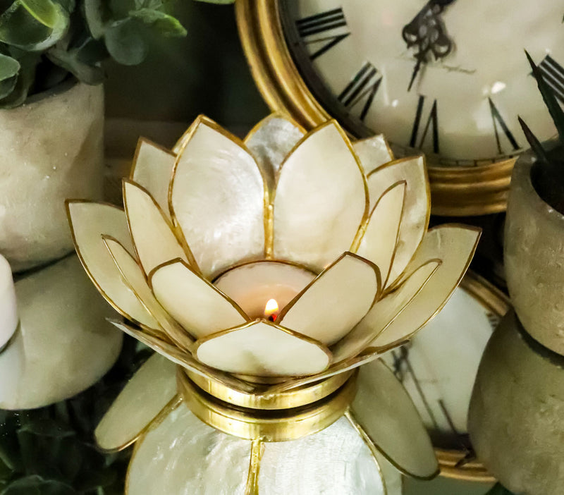 Ebros Seashells Lotus Flower Votive Tea Light Candle Holder 4.25"D (Pearl White)