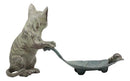 Ebros Verdi Green Aluminum Tom Cat with Mouse Pulling Leaf Bird Feeder Or Bird Bath Statue for Garden Patio Home Decor