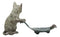 Ebros Verdi Green Aluminum Tom Cat with Mouse Pulling Leaf Bird Feeder Or Bird Bath Statue for Garden Patio Home Decor