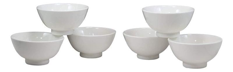 Sleek White Double Walled Porcelain Rice Miso Dessert Soup Bowls 10oz 5"D Set 6