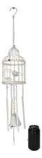 Whimsical Rustic White Bird Perching On Twig In Cage Aluminum Metal Wind Chime