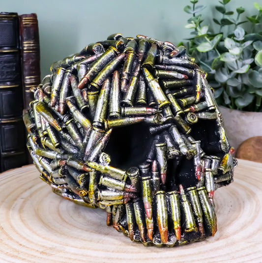 Ebros World War Bullet Shell Casings Skull Statue 6.5'L Skulls Figurine