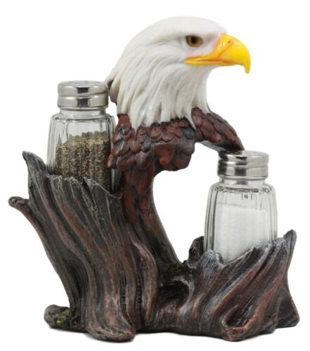 Ebros Patriotic American Bald Eagle Glass Salt & Pepper Shakers Holder Figurine Set