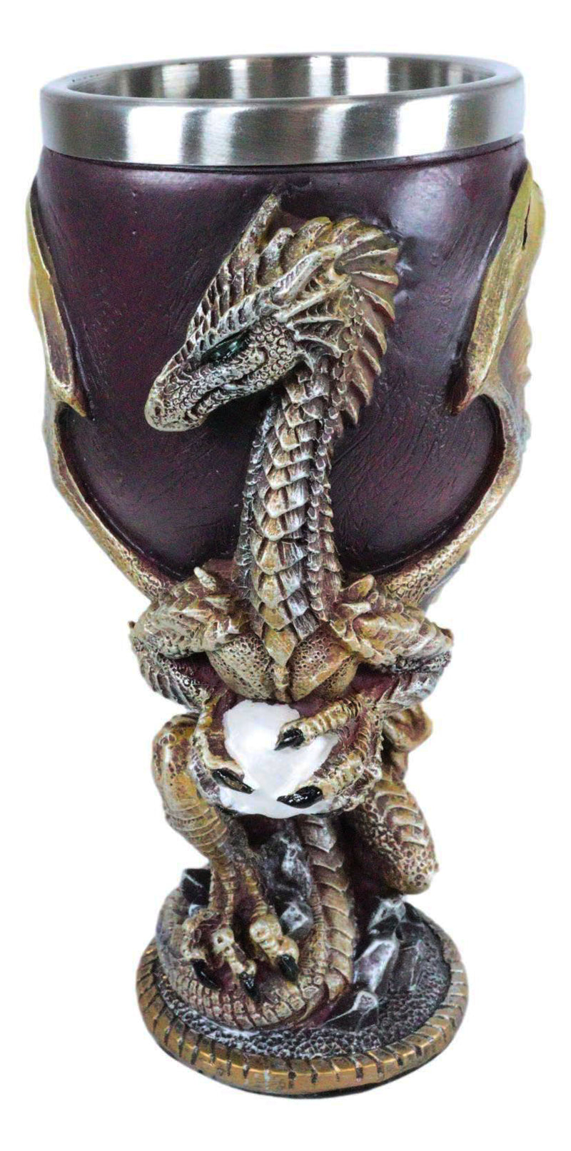 Maroon And Gold Medieval Dragon Wyvern Holding Egg Wine Goblet Chalice 5oz
