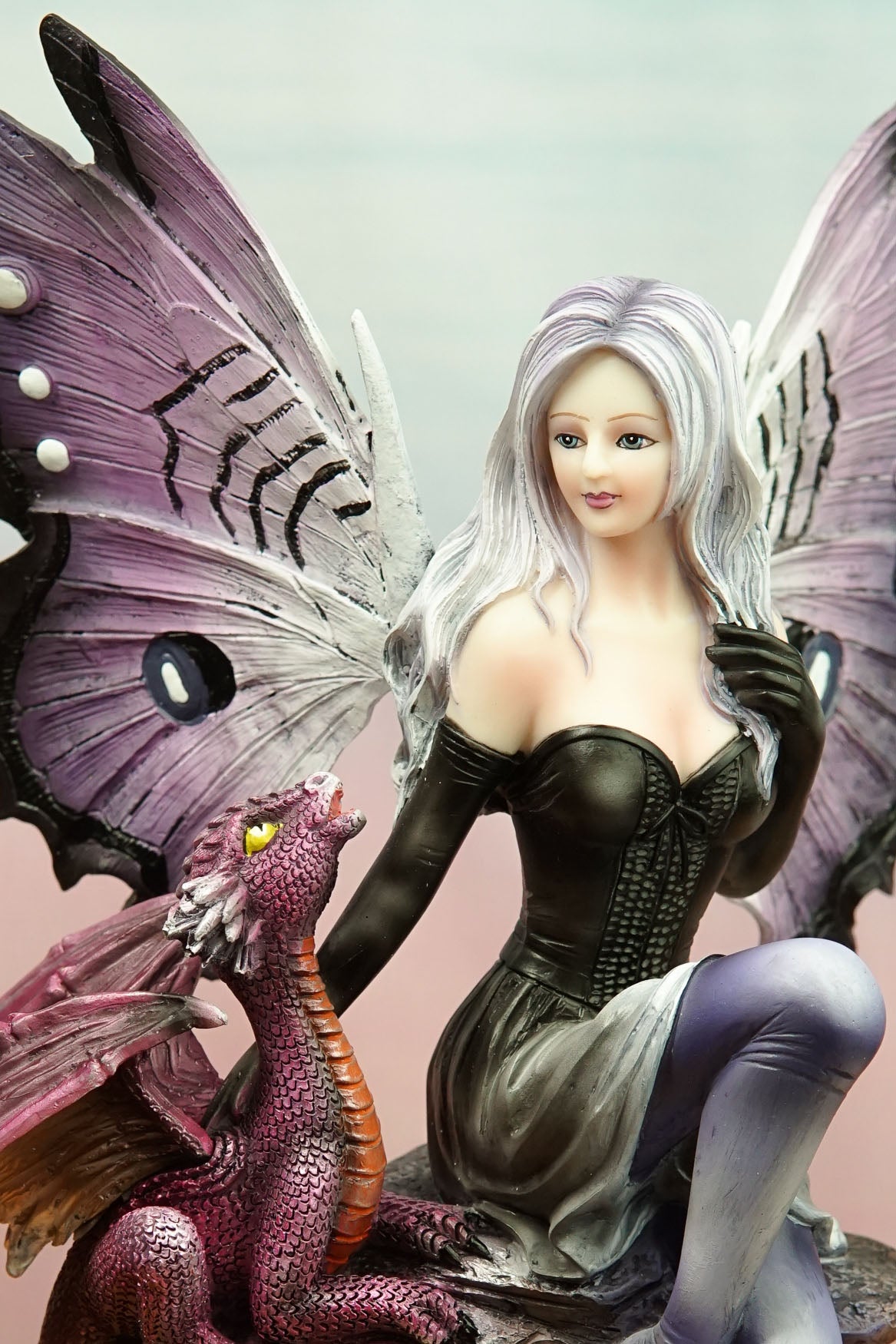 Ebros Large Purple Midnight Butterfly Winged Fairy With Wyvern Dragon Figurine
