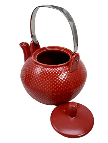 Ebros Gift Imperial Spotted Texture Teapot With Stainless Steel Handle 28oz (Red)
