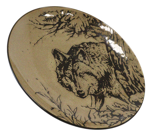 Pack Of 2 Rustic Western Forest Spirit Alpha Gray Wolf Round Dinner Plates 10"D - Ebros Gift