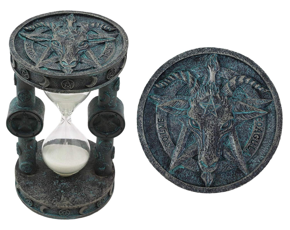 6"Tall Sabbatic Goat Idol Baphomet Skull Medallion Sand Timer Figurine Decor - Ebros Gift