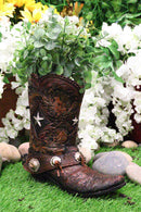 Rustic Western Texas Star Cowboy Boot Spur Faux Leather Wine Holder Floral Vase