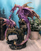 Metallic Purple Mother Dragon With Baby Family Statue 10.5"H Fantasy Home Decor