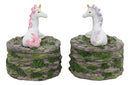 Ebros Pastel Blue And Pink Unicorns Sitting On Stone Garden Jewelry Box Figurines Set