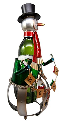 Ebros Christmas Holiday Season Snowman Hand Made Metal Wine Bottle Holder