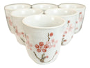 Pack Of 6 Textured Pink Japanese Sakura Cherry Blossoms Ceramic Tea Cups Teacups